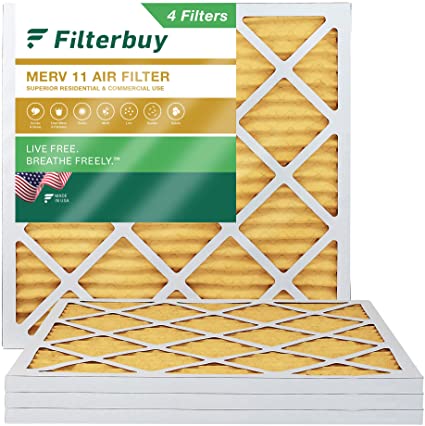 Filterbuy 20x20x1 Air Filter MERV 11, Pleated HVAC AC Furnace Filters (4-Pack, Gold)
