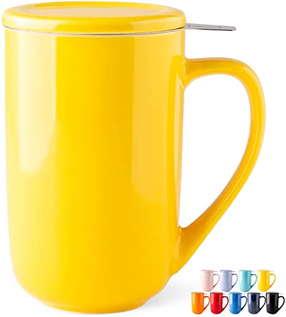 AmorArc Porcelain Tea Mug,16Oz Tea Cup with Infuser and Lid, Tea Strainer Cups with Tea Bag Holder for Loose Leaf Tea, Tea Steeping Mug for Tea/Coffee/Milk/Juice,for Personal Use or Gifts-Yellow