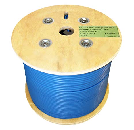 Infinity Cable CAT6A Shielded CMR Riser 10G, 23AWG, F/UTP, 650MHz, Solid 100% Bare Copper, 1000 Feet, UL Certified, Bulk Ethernet Cable Reel, Blue