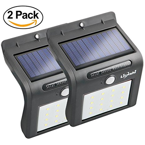 Licwshi Solar Lights 16 LED Wireless Waterproof Motion Sensor Outdoor Light for Patio, Deck, Yard, Garden with Motion Activated Auto On/Off (2/Pack)
