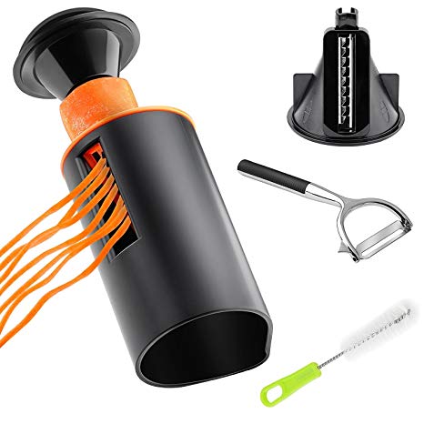 Ipow Two Blades FDA Certified & Improved Spiralizer Vegetable Spiralizer Cutter Veggetti Spiral Slicer Bundle Zucchini Pasta Noodle Spaghetti Maker with Bonus Peeler, Cleaning Brush