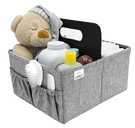 Sorbus Baby Diaper Caddy Organizer | Nursery Storage Bin for Diapers, Wipes & Toys | Portable Car Storage Basket | Changing Table Organizer | Great Baby Shower Gift Basket (Gray)