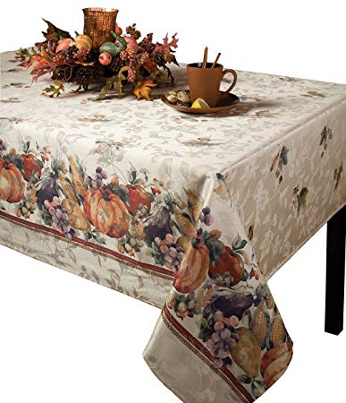 Benson Mills Jubilee Printed Jacquard Tablecloth For Thanksgiving, Harvest and Fall (60" X 120" Rectangular)