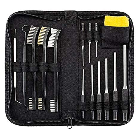 BOOSTEADY All-in-One Gun Cleaning Kit with Grip Roll Pin Punch Tool Set, Gun Cleaning Brush Pick Kit, Anti-Rust Silicone Cloth in Zippered Organizer Space Saving Carry Case (15 Pieces)