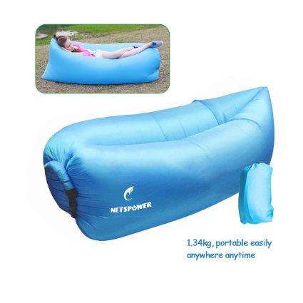 Inflatable Beach Lounger,Fourling Tartan Nylon Fabric Inflatable Sleeping Bags Outdoor Indoor Convenient Inflatable Air Beds Compression Air Bag Hangout Bean Bag Portable Chair Air Mattresses Bedding (Blue)
