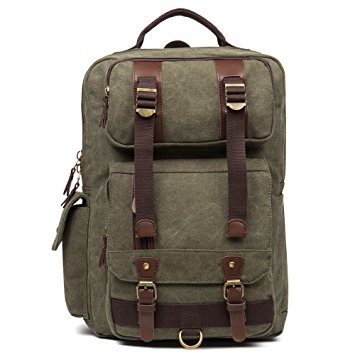 BOSTANTEN Mens Vintage Canvas Backpack School Laptop Bag Hiking Travel Rucksack Green