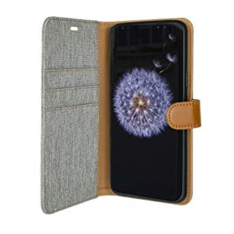 tugamobi Samsung Galaxy S9  (S9 Plus) Fabric Flip/Wallet [ID/Cash Slot] Case (Gray)