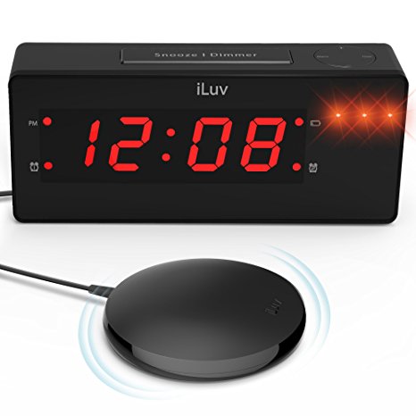 iLuv TimeShaker Wow - Upgrade Jumbo LED Dual Alarm Clock with Super Vibrating Wired Bed Shaker for Maximum Durability