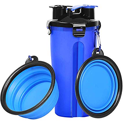 COOYOO Portable Dog Water Bottle Dog Bowls for Traveling Pet Food Container 2-in-1 with Collapsible Dog Bowls, Outdoor Dog Feeder