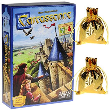 Carcassonne Game (New Edition)_ for 2 to 5 Players _ Includes River Expansion & The Abbot Expansion _ Bonus 2 Gold Drawstring Storage Bags by Z-Man Games