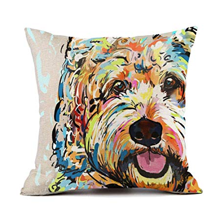 Redland Art Cute Pet Bichon Frise Dog Pattern Throw Pillow Covers Cotton Linen Cushion Cover Cases Pillowcases Sofa Home Decor 18”x 18”Inch (45 x 45cm)