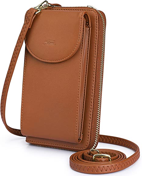 S-ZONE PU Leather RFID Blocking Crossbody Cell Phone Bag for Women Wallet Purse