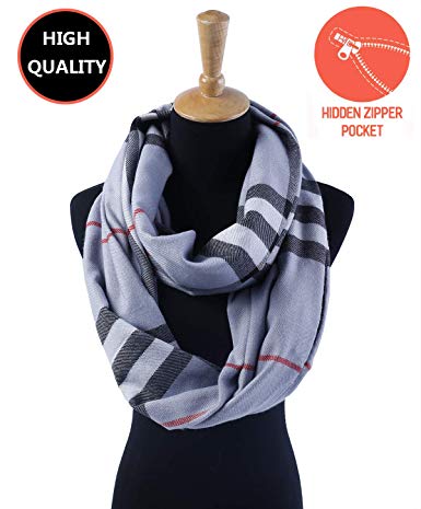 Plaid Travel Scarf with Hidden Pocket, Softness, Mid-weight, for Winter Spring