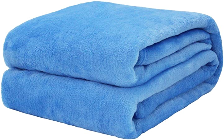 Auchen Flannel Fleece Blanket Throw Azure Home Blanket，Fluffy Blanket Warm Bed Throws for Sofa and Pet，Exquisite Comfortable Azure Flannel Fleece Blanket 230(90”) x230(90”) cm
