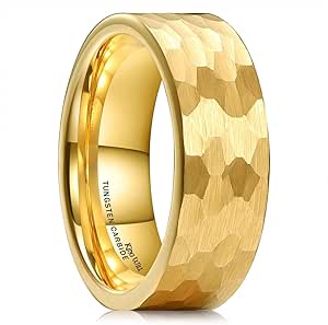 King Will 8mm Black/Rose Gold/Silver/Gold Tungsten Carbide Ring Inner Hole Inlaid Wood Hammered Texture Flat Style