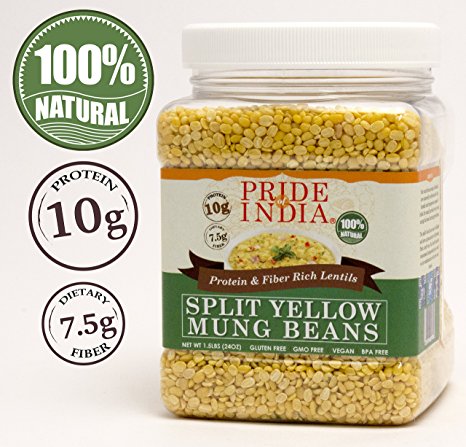 Pride Of India - Indian Split Yellow Mung Lentils - Protein & Fiber Rich Moong Dal, 1.5 Pound Jar