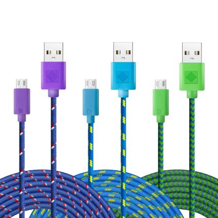 Micro USB Cord, Boxeroo Premium High Charging Nylon Braided Cables for Samsung Galaxy, Edge, Note, Blackberry, HTC, LG, Android Phones and More (10ft, 3m *3-Pack)