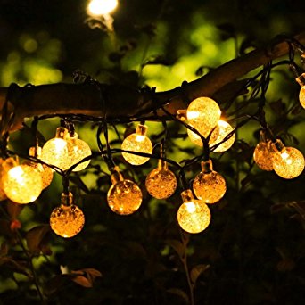 Solar String Lights, 19.7feet 40 LED Crystal Ball Fairy Lights with 8 Modes, Outdoor Waterproof Solar Powered Lights for Patio, Garden, Lawn, Path, Party and Home Decorations, Warm White