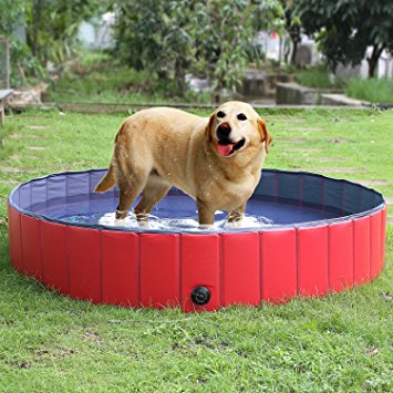 FEMOR Largest Foldable Pet Dogs Cats Paddling Pool Puppy Swimming Bathing Tub (L/160 × 30cm / 63"D x 12"H )