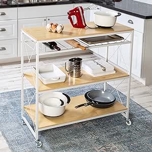 Honey-Can-Do Rolling Kitchen Island, White/Oak SHF-09512 White