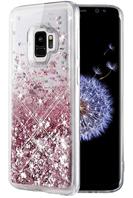 Caka Galaxy S9 Case, Galaxy S9 Glitter Case [Liquid Series] Luxury Fashion Bling Flowing Liquid Floating Sparkle Glitter TPU Bumper Case for Samsung Galaxy S9 - (Rose Gold)