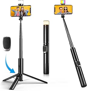 Quntis 67''Selfie Stick Tripod with RGB Light,All-in-1 Extendable Travel Tripod with Remote for iPhone Android, Flexible Portable Phone Tripod Stand for Video Recording Filming Vlogging Live Streaming