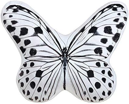 JWH 3D Butterfly Throw Pillow Decorative Animal Aesthetic Stuffed Plush Accent Pillow Case Print Cute Cushion Cover for Car Bed Couch Living Room 13x18 Inch White Black