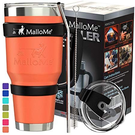 MalloMe Stainless Steel Vacuum Insulated 6-Piece Tumbler Set, Fuzzy Peach 30 oz