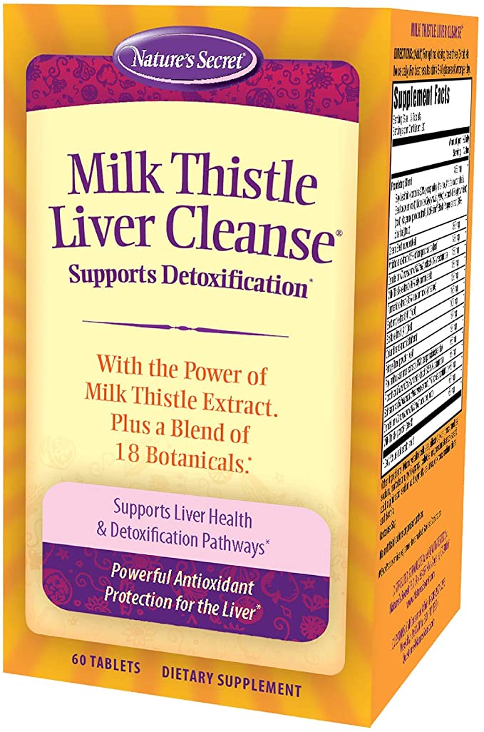 Nature's Secret Milk Thistle Liver Cleanse Supports Healthy Liver Function & Detoxification - 18 Botanical Blend Turmeric, Dandelion, Beet, Artichoke & More - Natural Powerful Antioxidant - 60 Tablets