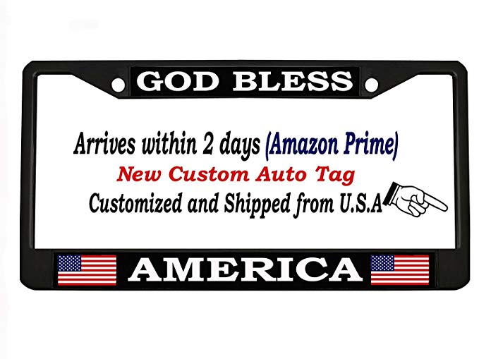 GOD BLESS AMERICA black Metal Auto License Plate Frame Car Tag Holder