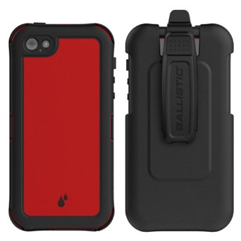 Ballistic Hydra Series Waterproof Case with Built-In Screen Protector and Holster Belt Clip for Apple iPhone SE/5S/5 - Retail Packaging - Black/Red