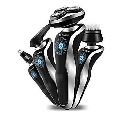 Electric Shaver Rotary Shaver Wet and Dry by NewPollar - 4 in 1 Waterproof Nose Trimmer and Sidebums Razor With Touch Screen Switch