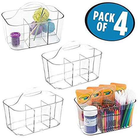 mDesign Art Supplies, Crafts, Crayons and Sewing Organizer Tote - Pack of 4, Clear …