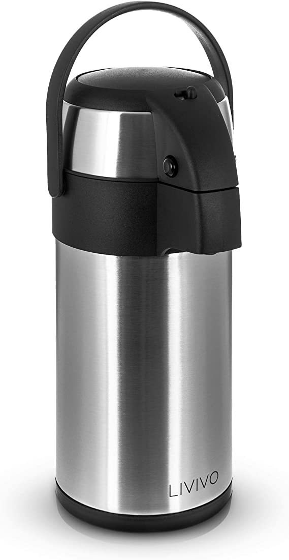 LIVIVO ® Stainless Steel Airpot Hot Tea Coffee Drinks Vacuum Flask Jug - Suitable for hot or cold drinks up to 24 hours (3L - 3 LITRE FLASK)