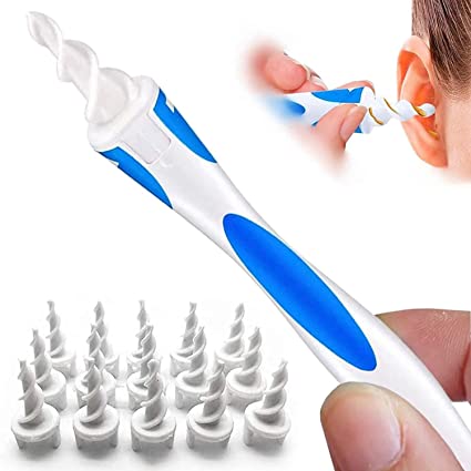 Q Grips Earwax Remover, Ear Wax Remover Kit Silicone Soft Ear Wax Removal Tool Reusable Q-Grips Earwax Removal Tool with 16 Pcs Replacement Heads Ear Cleaner for Adult & Kids