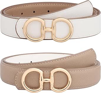 AWAYTR Reversible Belt for Women - Two-in-One Women Fashion Leather Belt for Jeans with Golden Buckle