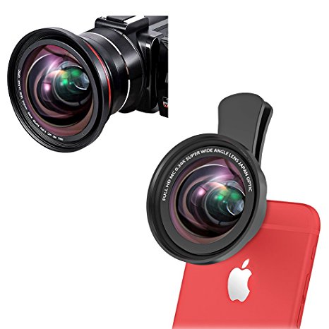 iPhone Camera Lens, 0.39X Super Wide Angle Lens & 12X Macro Lens, 2 in 1 Professional HD Cell Phone Camera Lens for iPhone x 8 7 plus 6s, Samsung Galaxy Note, Android Smartphones & 37mm Camcorder Lens