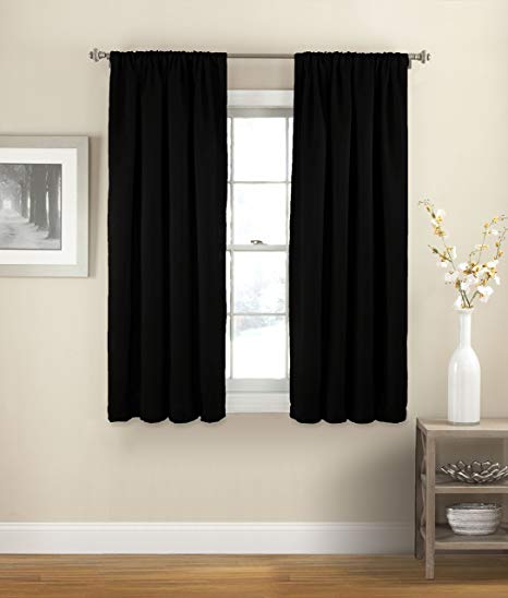 ECLIPSE Room Darkening Curtains for Bedroom - Solid Thermapanel 54" x 54" Thermal Insulated Single Panel Rod Pocket Light Blocking Curtains for Living Room, Black