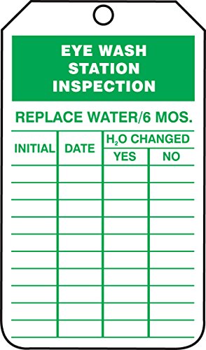 Accuform TRS245CTM PF-Cardstock Inspection & Status Record Tag, Legend"Eye WASH Station", 5.75" Length x 3.25" Width x 0.010" Thickness, Green on White (Pack of 5)