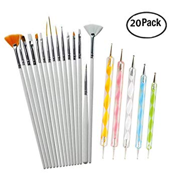 JSDOIN Set 15 Pcs Nail Art Brushes and 5PCS Dotting Tools Set for Nail Art,Design Set Dotting Painting Drawing Polish Brush Pen Tools (Nail Art Set 20pcs)