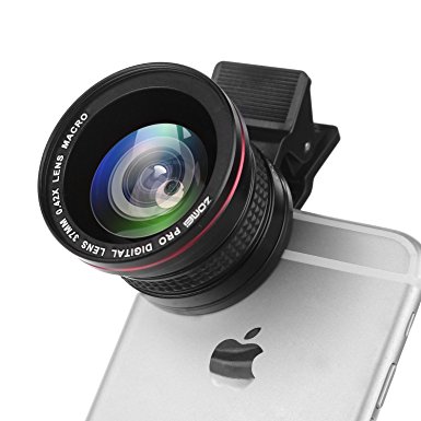 Zomei Professional 2 in 1 Clip-On HD Phone Lens Fish Eye with Macro Lens for or iPhone SE, 6S, 6S Plus, Samsung Galaxy, and Other Android Phones