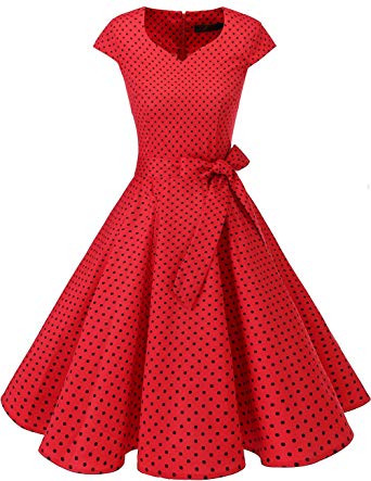 DRESSTELLS Retro 1950s Cocktail Dresses Vintage Swing Dress with Cap-Sleeves