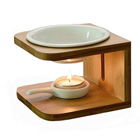 DELIWAY 100ML Ceramic Tea Light Holder,Essential Oil Burner Candle Aroma Diffuser For Spa Yoga Meditation (wood)