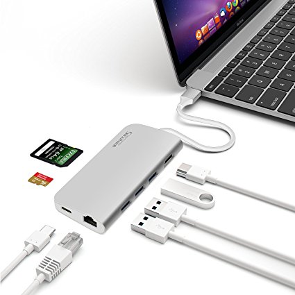 Sicotool USB C Hub 8 in 1 Aluminum Multi Port Adapter Combo Hub for MacBook Pro 2015/2016/2017 TYPE C hub to HDMI Ethernet Charging Port SD/Micro Card Reader and 3 USB 3.0 Ports (Silver)