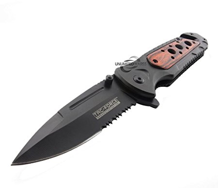 TAC Force TF-637 Series Assisted Opening Folding Knife, Black Half-Serrated Blade, 4-1/2-Inch Closed