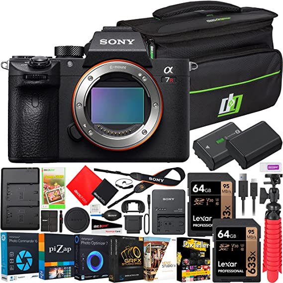 Sony a7R III Mirrorless Full Frame Camera Body New Version ILCE-7RM3A/B Bundle with Deco Gear Photography Bag Case   Extra Battery   2 x 64GB Memory Cards   Photo Video Software Kit & Accessories