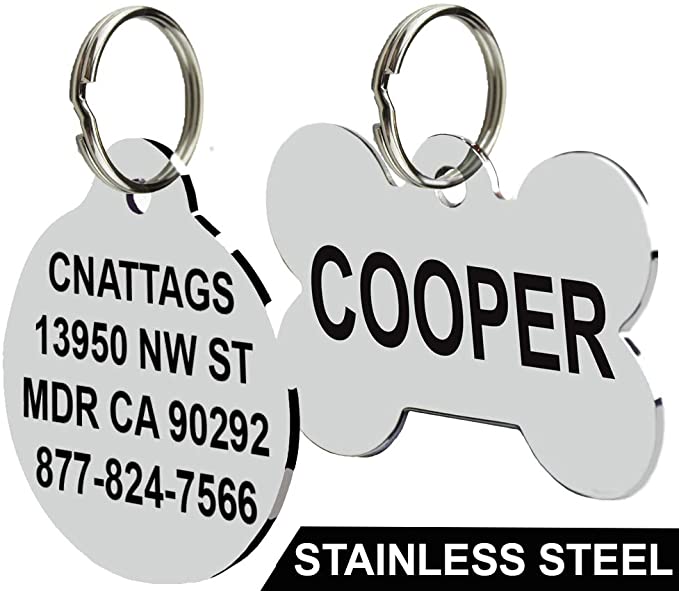 CNATTAGS Stainless Steel Pet ID Tags Dog Tags Personalized Front and Back Engraving