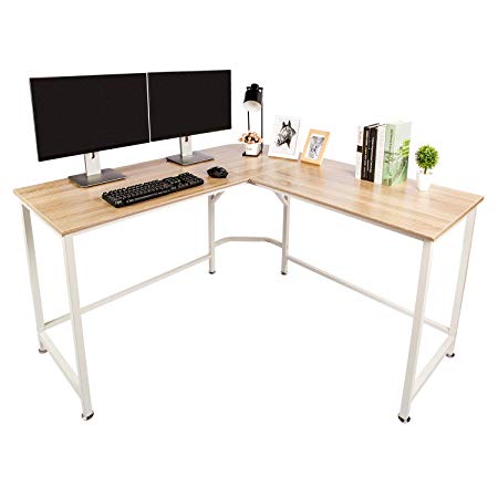 TOPSKY L-Shaped Desk Corner Computer Desk 59" x 59" with 24" Deep Workstation Bevel Edge Design (Oak)