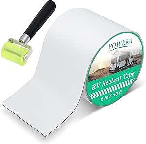 RV Roof Tape with Rollers, 6" X 50' Butyl Tape for RV Repair - Window, Boat Seal, Truck Stop Camper Roof Leaks - White Weatherproof RV Roof Sealing Tape