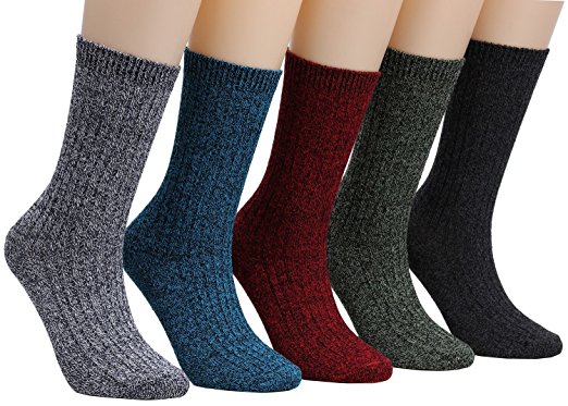 Galsang 5 Pack Ladies Womens Warm Cotton Cable Knit Crew Boot Socks,Size 5-10 A202